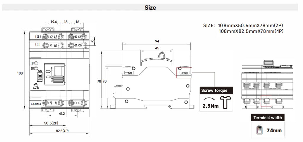 ATS Mini Automatic Transfer Switch 220V Din Rail Dual Power Electrical Selector Switches Uninterrupted Power 63A