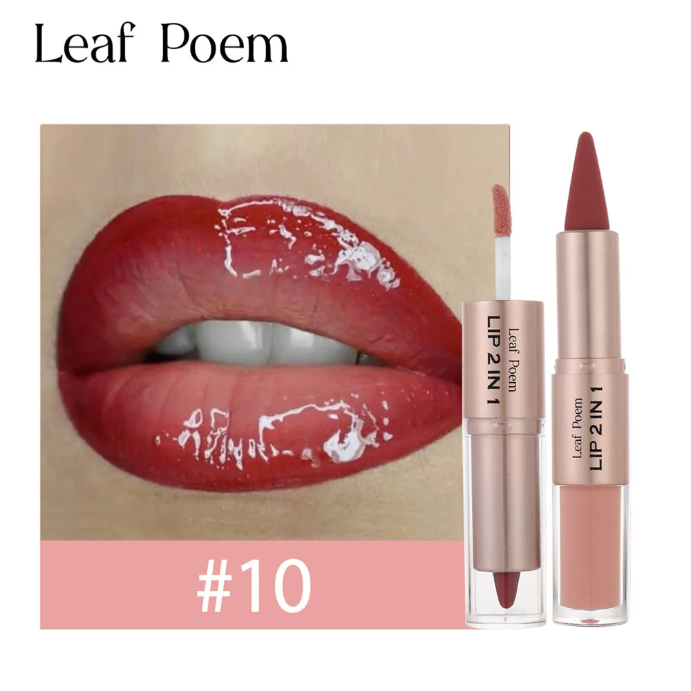 2 In 1 Dark Plum Pink Lip Makeup Matte Outline Lip Liner Mirror Plumping Lip Glaze Waterproof Lip Contour Non Stick Makeup