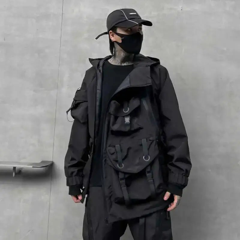 Men's Tide Dark Loose Techwear Jacket Trend High Street Leisure Function Charge Coat Workwear Coat