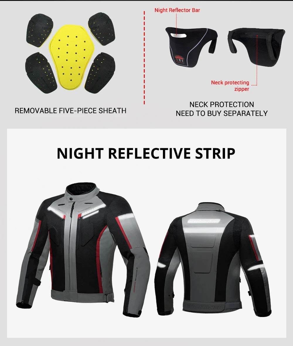 Men Motorcycle Jacket Waterproof Four Season Motorbike Overcoat Pants Reflective Riding Jackets Windproof Suits Removable Lining