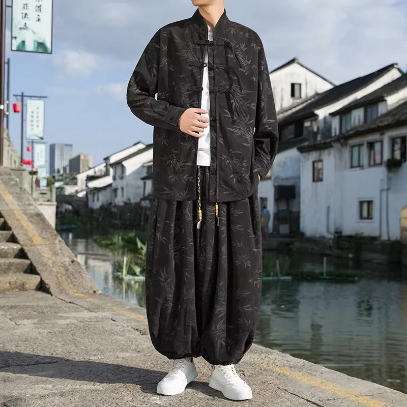Autumn Retro Single-breast Button Long Sleeve Shirts For Men Graphic Printed Harajuku Corduroy Shirt Y2K Streetwear Tshirts