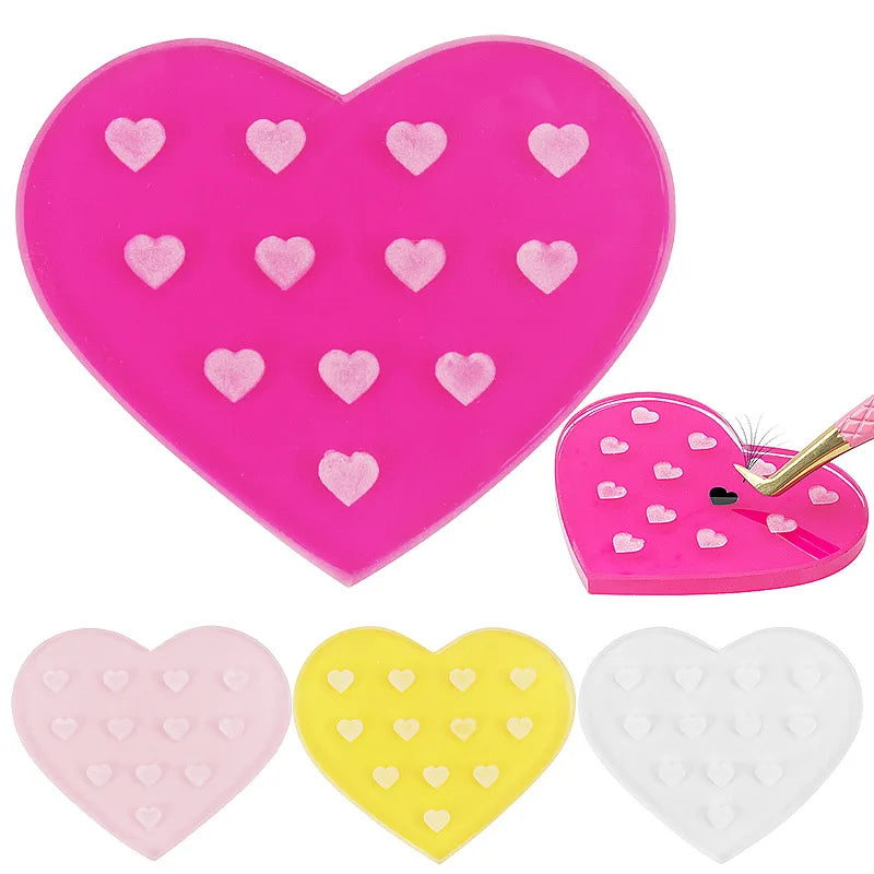 1Pc Heart Shaped Glass False Eyelash Stand Glue Holder Pad Eyelashes Extension Adhesive Pallet Paste Glue Pad Makeup Supplies