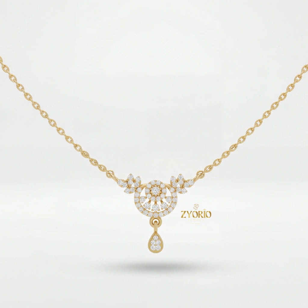 ZYORIO Women's Rose Gold Diamond Pendant Necklace Floral Design Pave Setting Round Brilliant Cut Teardrop Drop Romantic Wedding