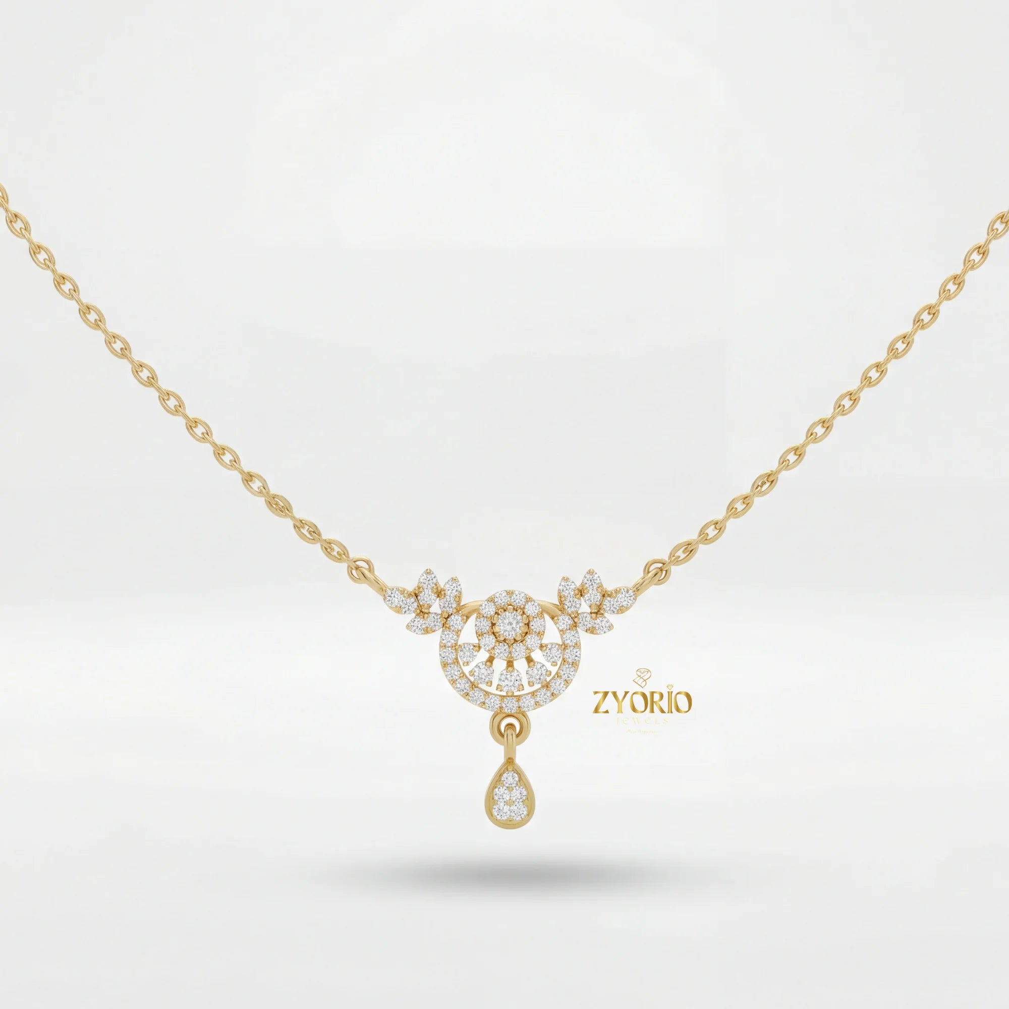 ZYORIO Women's Rose Gold Diamond Pendant Necklace Floral Design Pave Setting Round Brilliant Cut Teardrop Drop Romantic Wedding