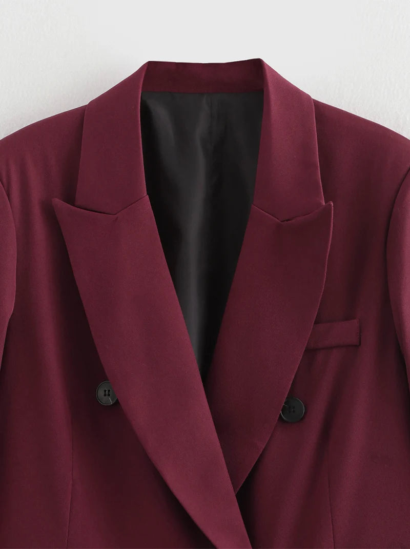 New Burgundy Blazer Women Autumn Winter Vintage Double Breasted Suit Jacket for Woman Fashion Streetwear Classic Blazers Coat