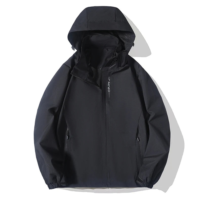Multifunctional men's outdoor jacket, windproof, rainproof, and warm autumn/winter hooded jacket, outdoor raincoat, mountaineeri