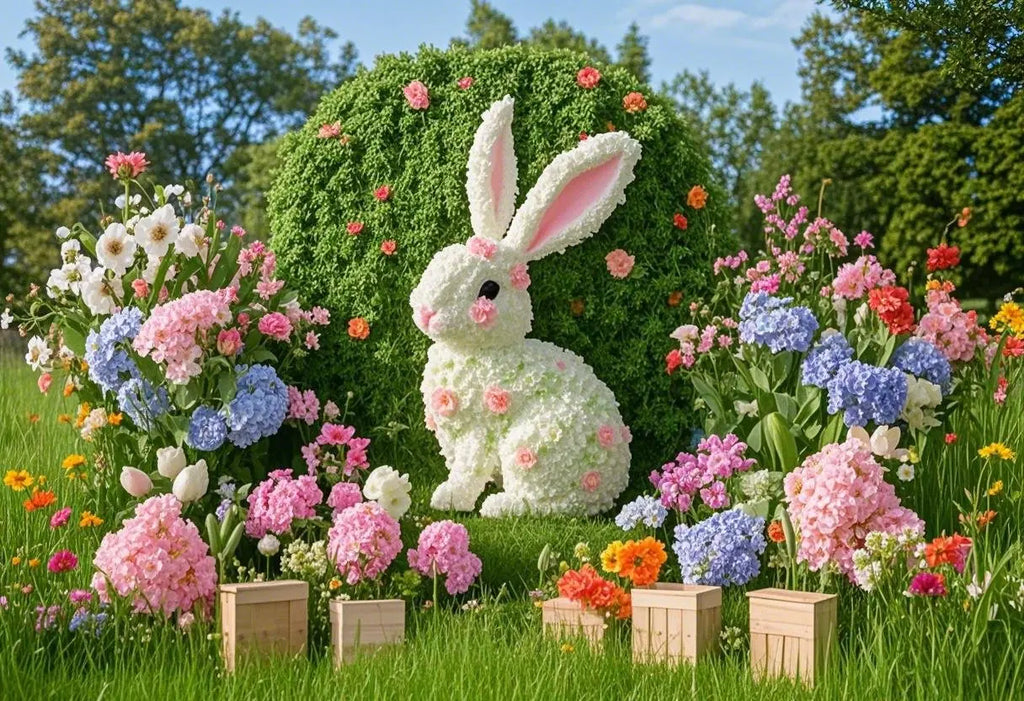 Happy Easter Day Photography Background Blue Wood Board Easter Egg Spring Flower Rabbit Kid Birthday Portrait Photocall Backdrop
