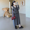 Maternity Suit  Autumn High-End Lazy Style Versatile Long Coat And Lace Paneled V Neck Straight Tank Dress Two Piece Set