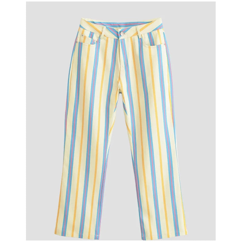 Women‘s Colorful Striped Pant New Summer Straight Multicolor Wide Leg Long Pants Casual Fashion Streetwear Female Outfit 2026