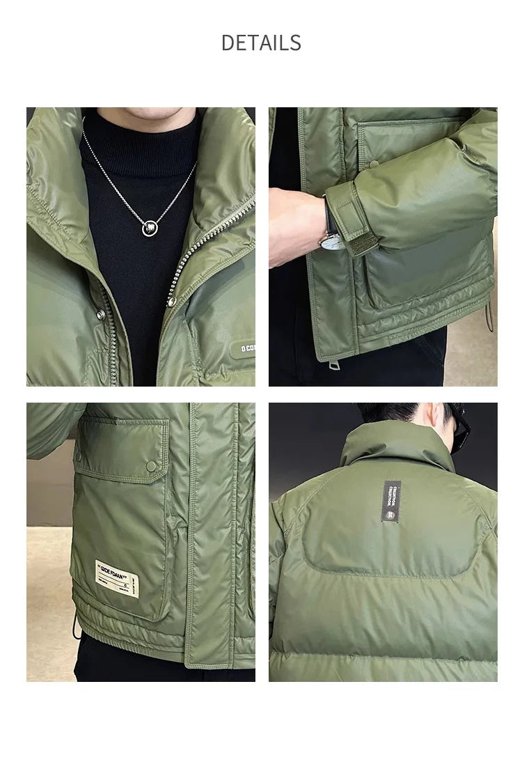 Autumn Winter Fashion Lightweight Down Jacket Men Trendy Short Stand Collar Thickened Warm Cold-Proof White Duck Down Jacket