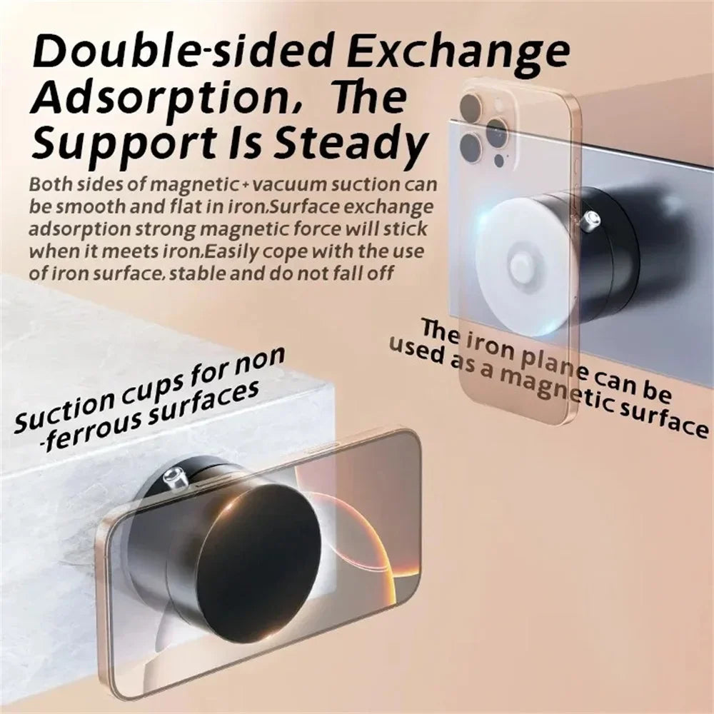 Portable Adjustable Magnetic Phone Holder Vacuum Bracket with Double-Sided Suction Cup for All Smartphones Lazy Stand