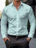 Men's Light Blue Casual Printed Button-Up Shirt - Breathable Polyester, Long Sleeve with Collar, Machine Washable for Spring