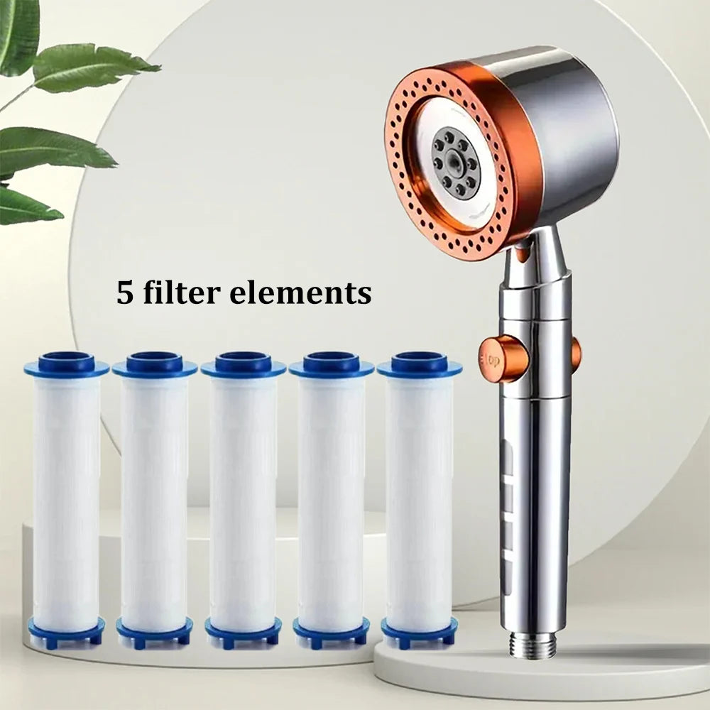 New High Pressure Water Saving Filter Shower Head 5 Modes Handheld Shower Head One Button Stop Bathroom Accessories Set