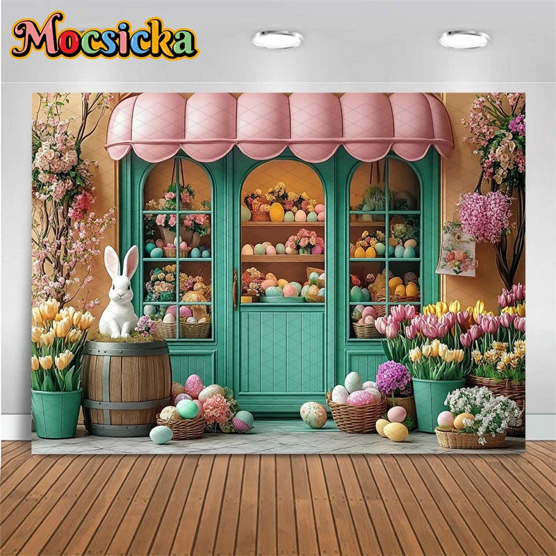 Mocsicka Easter Photography Backdrop Spring Birthday Party Backgrounds Flowers Store Egg Rabbit Decors Photo Studio Props Banner