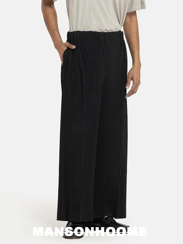 Miyake Fold 2025 Spring/summer New Relaxed Men's Casual Pants Solid Color Seam Wide Leg Pants