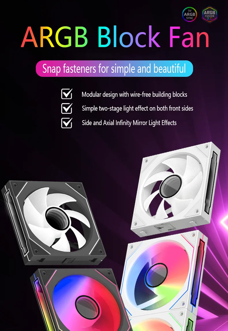 PC Case Fan 120mm ARGB Mirror Cycling Lighting Effect CPU Cooling Fan 4-Pin PWM 58.36CFM Fan for Computer Water Cooling