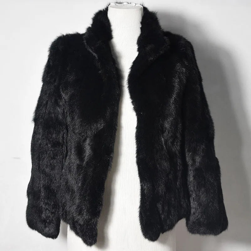 Natural Rabbit Fur Coat Women Winter Jacket Real Leather And Fur Bolero Women's Clothing Female Outerwears With 2025 Black Cold