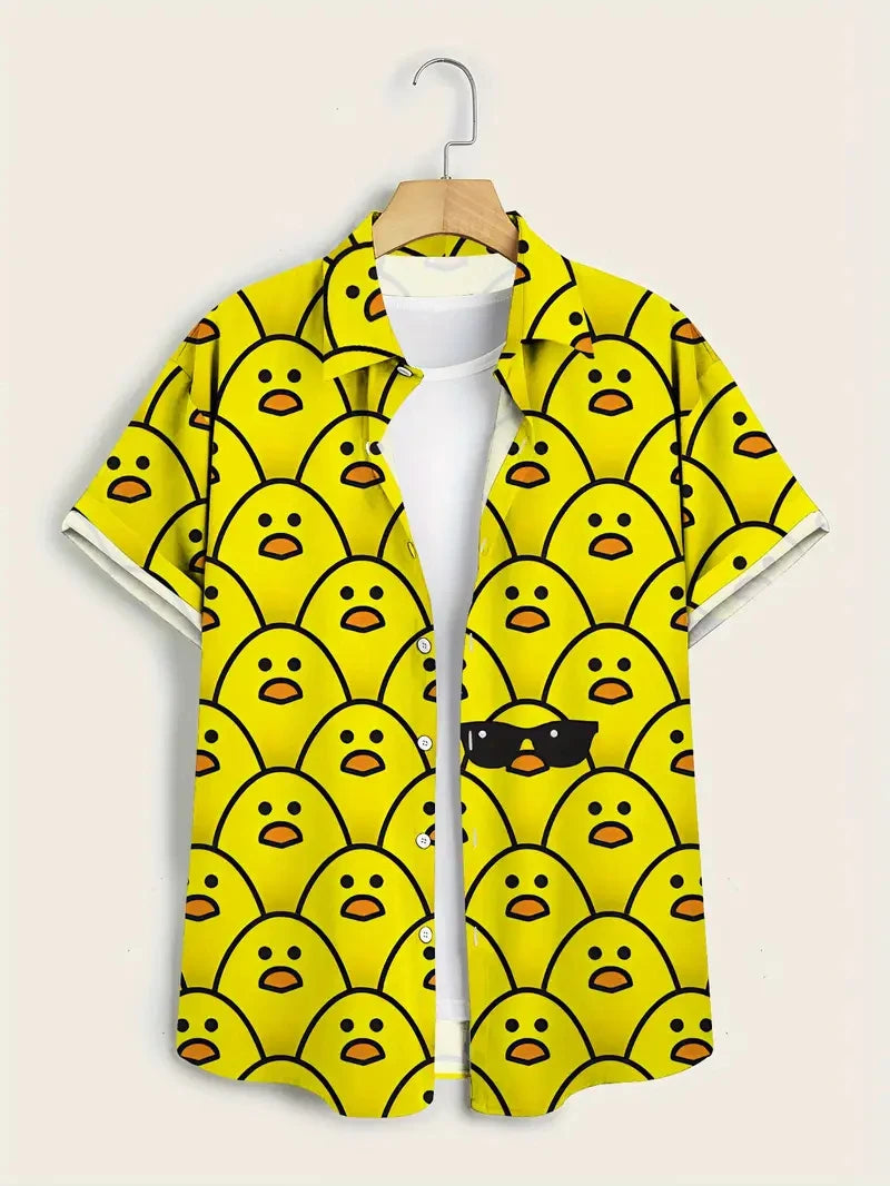 Cartoon Animal Duck Hawaiian 3D Print Shirts Men's Summer Short Sleeve Cute Banana Beach Shirts Blouse Men Clothing Unisex Tops