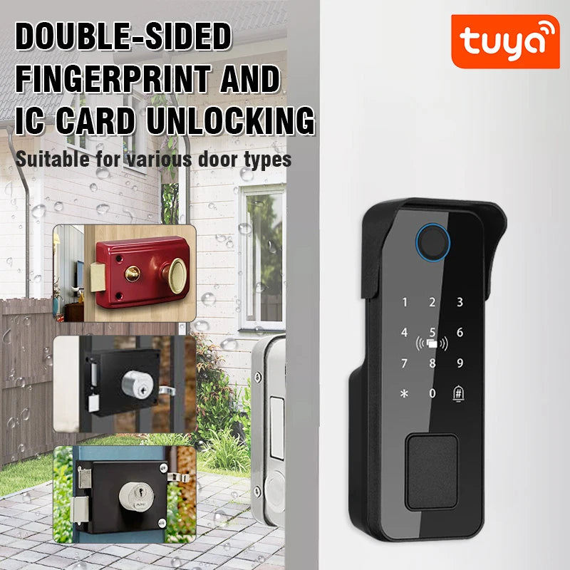Tuya Bluetooth-compatible App Waterproof Fingerprint Smart Door Lock Gate Password RFID Card Rim Bolt Lock Electronic Door Lock