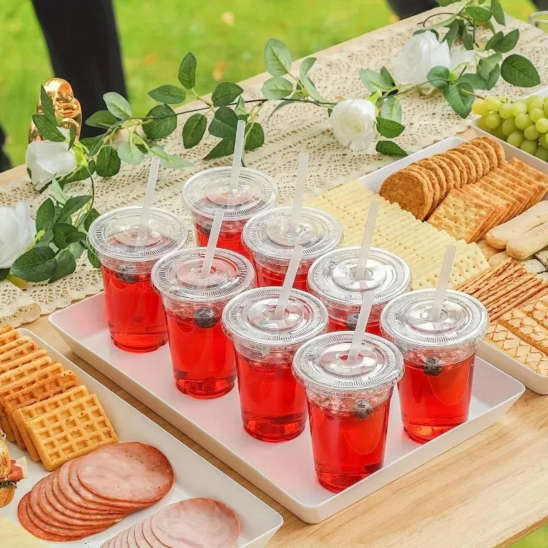 50 PCS12/16/20OZ Plastic Cups with Lids Transparent Disposable Cups Party Weddings Holidays Coffee Milkshakes Cold Drinks