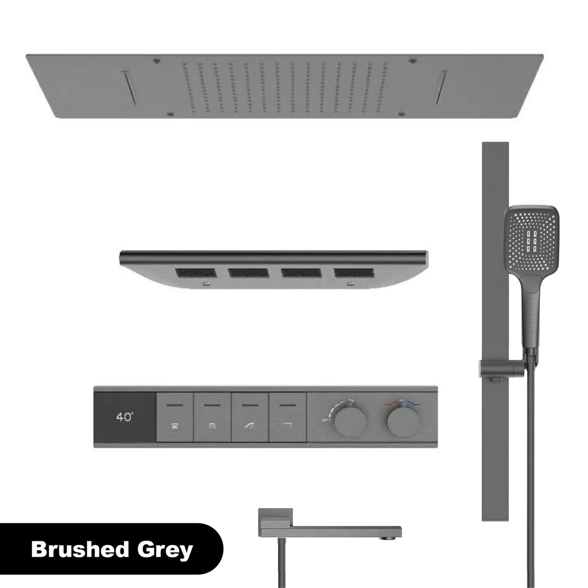 Luxury Bathroom Ceiling Embedded Rain Shower Head LED Digital Display Thermostatic Mixer Hot Cold Water Rainfall Shower System