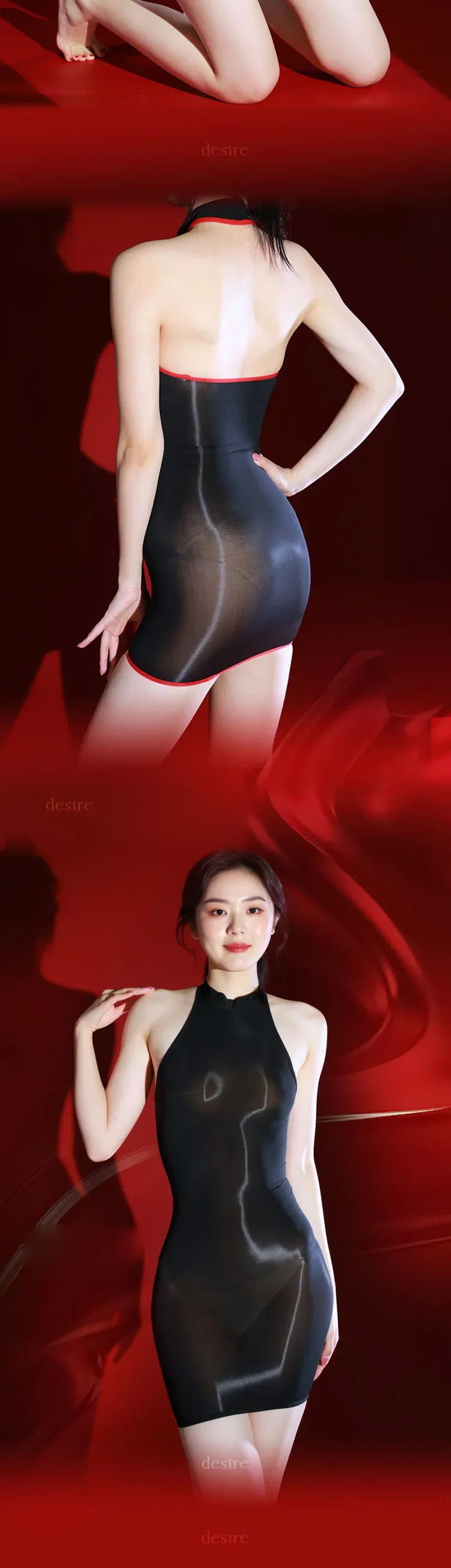Sexy Women 5D Thin 912 Pin Micro Mini Dress Halter Elastic Bodycon Tights Dress Oil Glossy Shiny Package Hip Maid Cute Dress