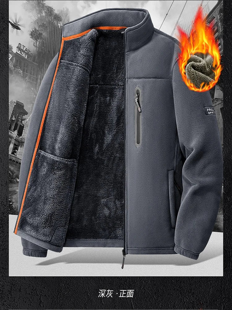 Men's outdoor sports sweater, wool jacket, autumn and winter windproof top, thick fleece, thick insulation windbreaker, casual v