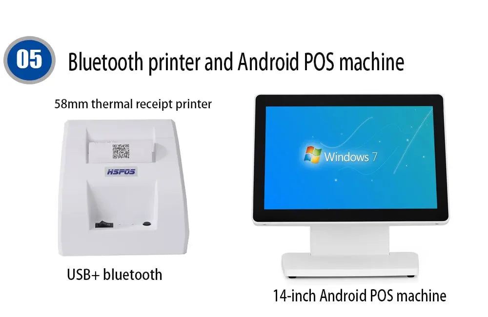 14 Inch All in One POS Cash Register Dual Screen Pos Syste for Coffee Shop Superarket Support Restaurant Run Any Software