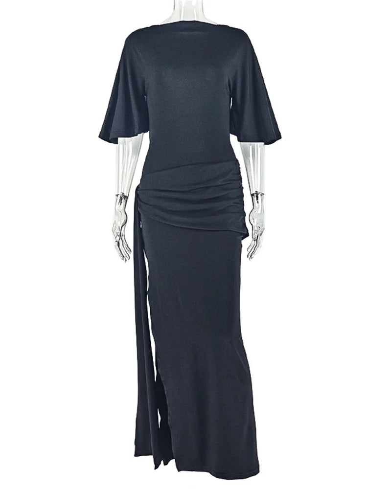 Weird Puss Sexy Split Dress Women Y2K Belt Ribbon Patchwork Backless Short Sleeve Classic Evening Birthday Party Elegant Bodycon