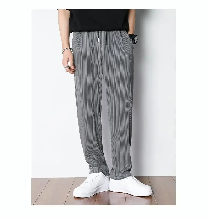 Summer White Casual Pants Men's Ice Silk Pants Men's Drape Floor Mop Pants  Korean Straight Loose Wide Leg Long Pants