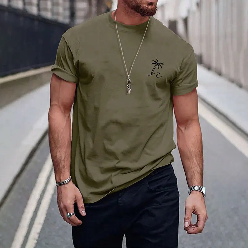2024 New Pure Black Men's Short-sleeved T-shirt Simple Letters Printed Round Neck T-shirt Street Casual Temperament Men's Tops