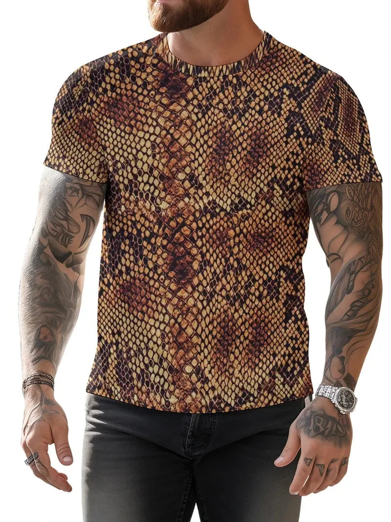 Men T-shirt 3D Print Snake Graphic T-shirt Men Fashion Summer Casual Daily Streetwear O Neck Short-sleeve T-shirt Scale Men Tees