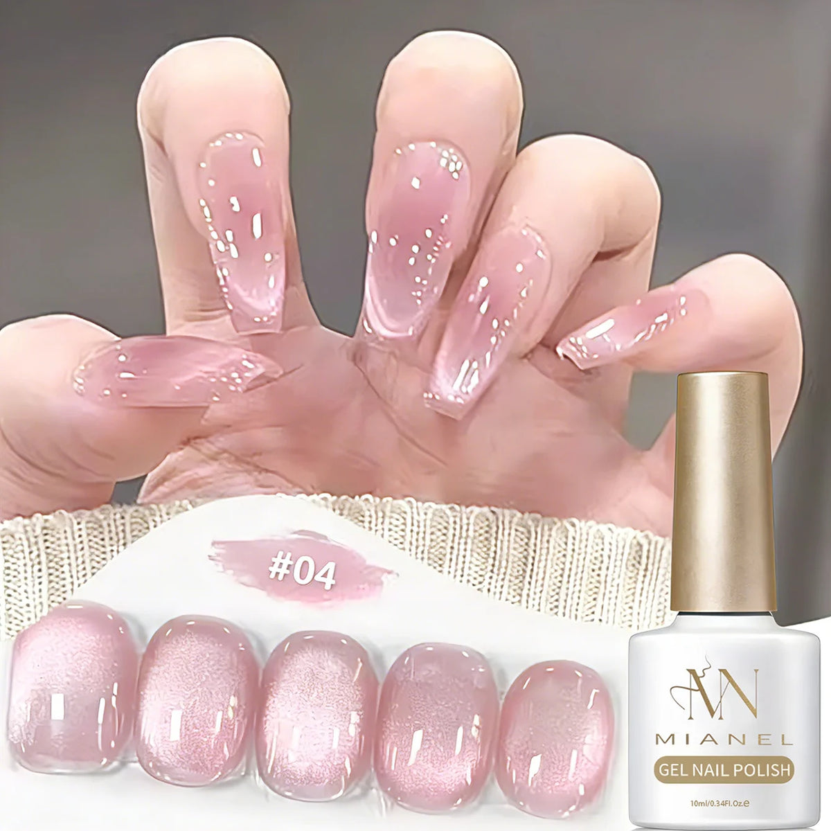 MIANEL 2026 10ML Lover Cat Eye Nail Gel Nude Pink with Sparkling Golden Light Glass Bead for Flattering Cat Eye Manicure