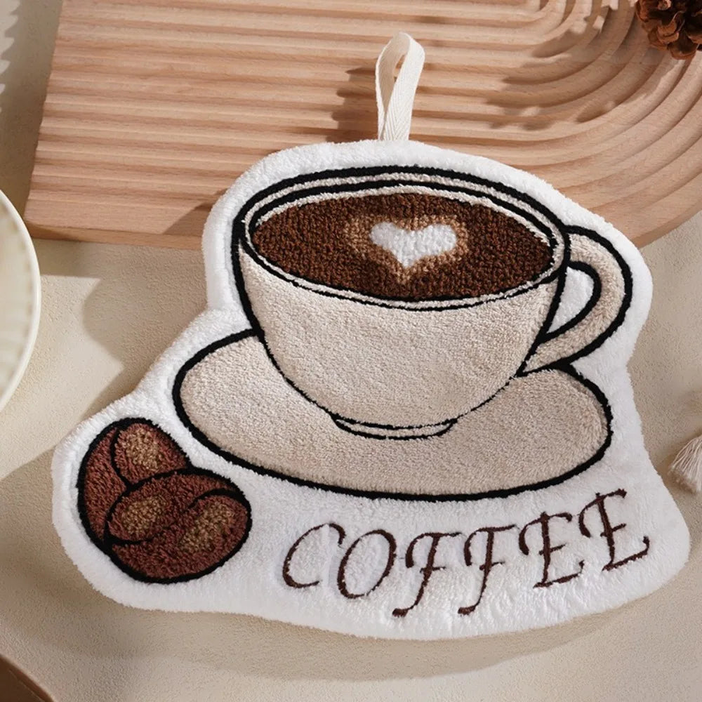 New Coffee Print Hand Towel Kitchen Bathroom Kids Bathing Small Towels Soft Absorbent Tableware Cleaning Hanging Towel