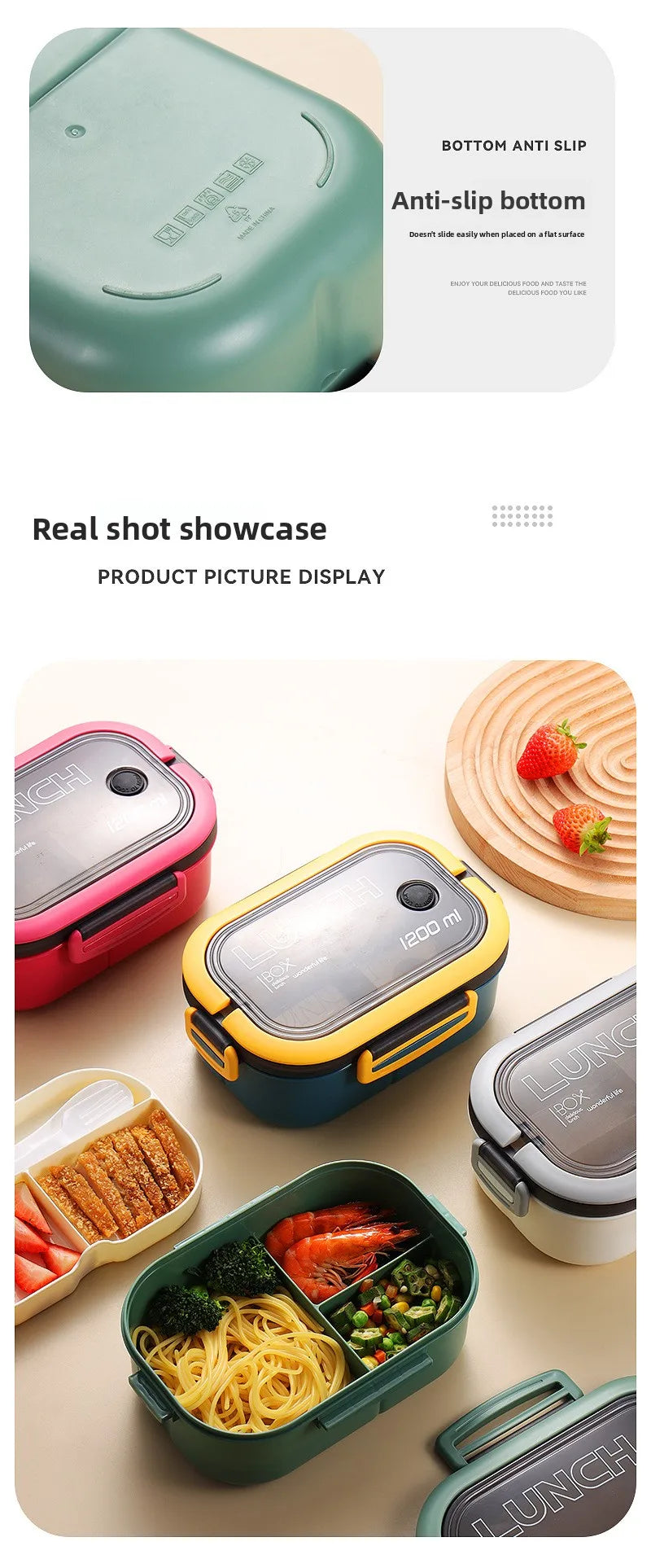 Portable Double-Layer Lunch Box with Fork And Spoon Compartment Food Container Microwave Safe for Picnics And Freshness Preserva