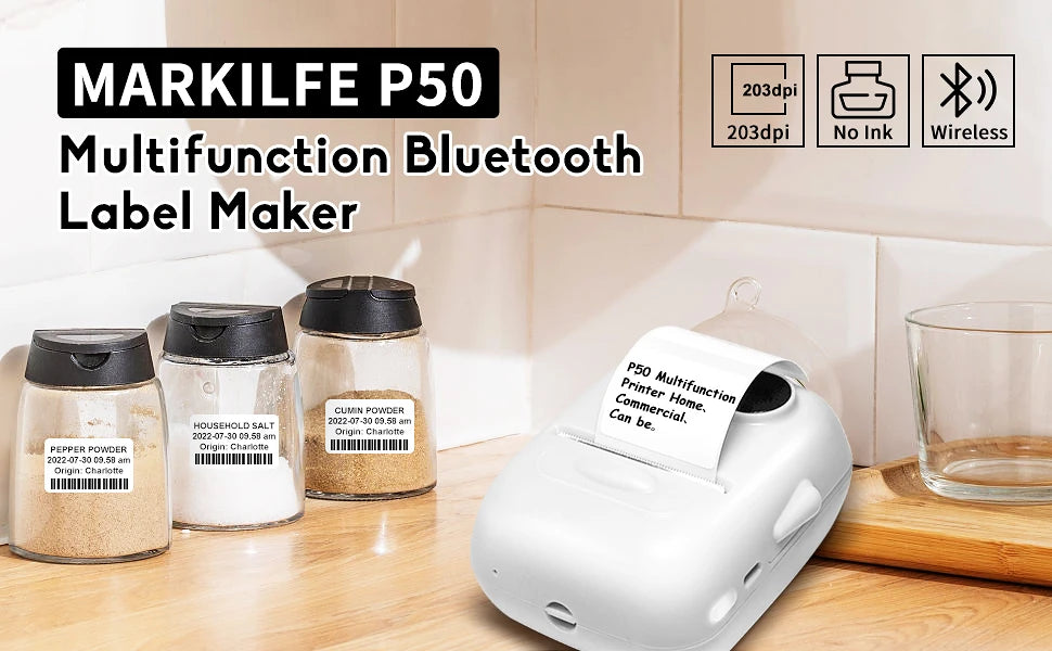 Marklife P50 Bluetooth Mini Portable Thermal Label Maker Printer, Wireless Barcode Price Tag Sticker Printer For Small Business