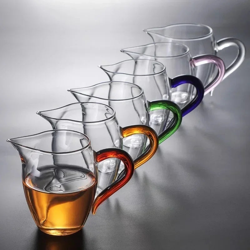 JUSTINLAU High Borosilicate Glass Pointed Tea Cup Tea Dispenser Heat-resistant Glass Teapot Kung Fu Tea Set with Colorful Handle