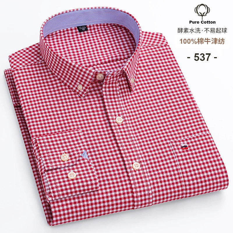 2024 Fashion Men Work Business Brand Shirt Mens Plaid Cotton Casual Dress Shirts Slim Fit Long Sleeve Button Down  Chemise Homme
