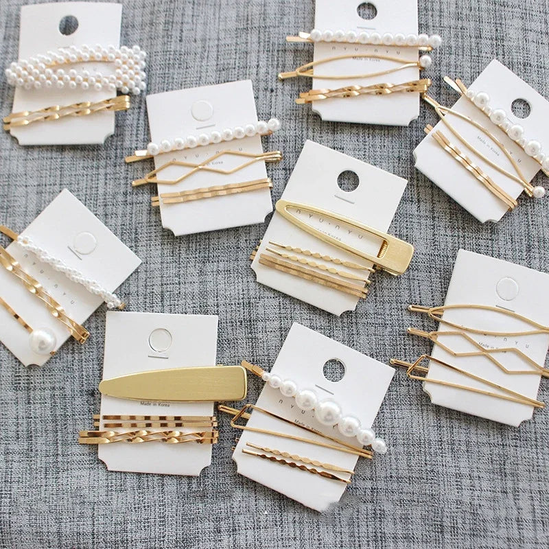 3Pcs/set Pearl Metal Gold Color Hair Clip Bobby Pin Barrette Hairband Hairpin Headdress Women Girls Lady Hair Styling Tool