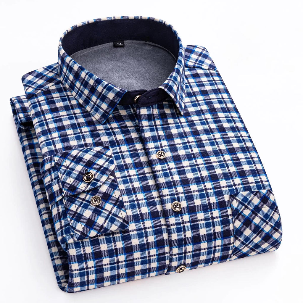 Men's Fashion Warm Long-sleeved Plaid Shirts Thickened Double-sided Fleece Cold-resistant Plus-size Casual Business Check Shirts
