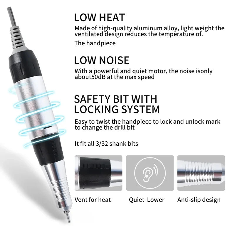35000RPM Electric Nail Drill Professional Manicure Machine Nail Sander Set Nail Drill Bit Portable Nail Salon Polisher Equipment