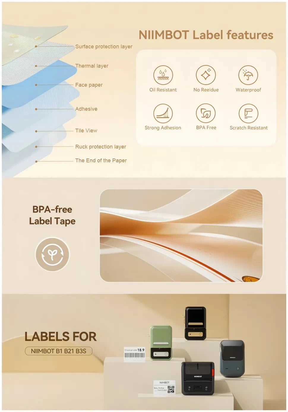 NIIMBOT B21/B1/B3S Full white series Thermal Label Sticker Paper Printable 20-50mm