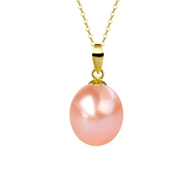 Natural Freshwater Drop Pearl Pendant Necklace 18K Gold Pure  Au750  Fine Jewelry Women Party Gift gold-plated Chain D364