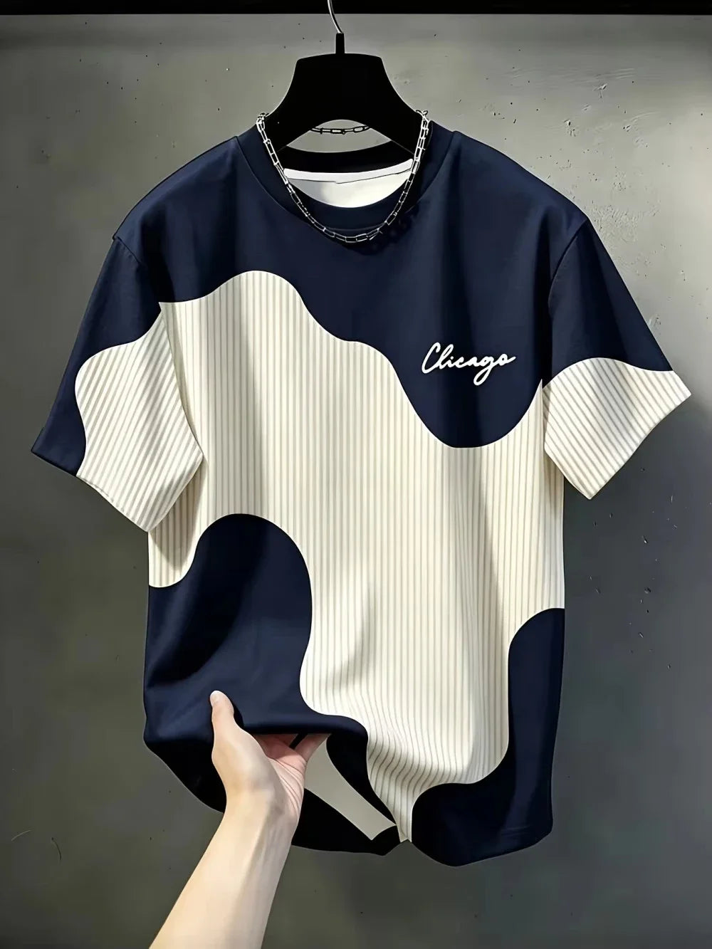 Summer Men's T-Shirt Stripe Letter Pattern Print Casual Loose T-Shirt Hip Hop Trend Harajuku Streetwear O-Neck T-Shirts Men Tops