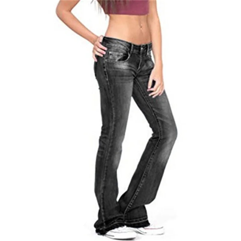 2025 Vintage Mid Waist Washed Jeans Women New Slim Fit Micro Flared Trousers Casual Commuter Female Denim Pants Trend Streetwear