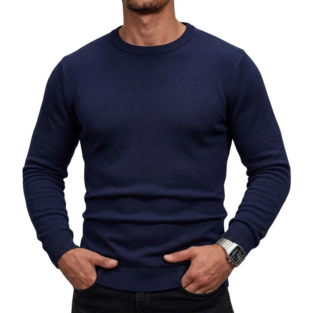 Mens Long Sleeve Knit Jumper Timeless Crew Neck Relaxed Pullover Cozy Knit Tops Business Office Apparel Thermal Knit Tees