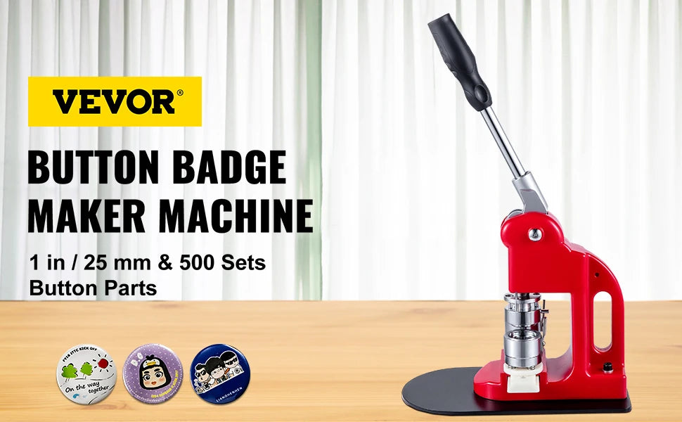 SucceBuy 25-75MM Badge Maker Machine DIY Button Pin Broochs Press Making Tool with 500/1000Pcs Circle Manufacture Button Parts
