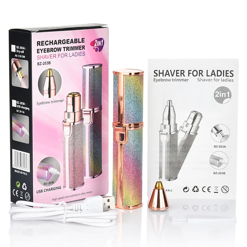 2 in 1 Rechargeable Electric Eyebrow Trimmer Lady Shaver Women Epilator Facial Hair Remover Pen Size Female Hair Shaving Razor