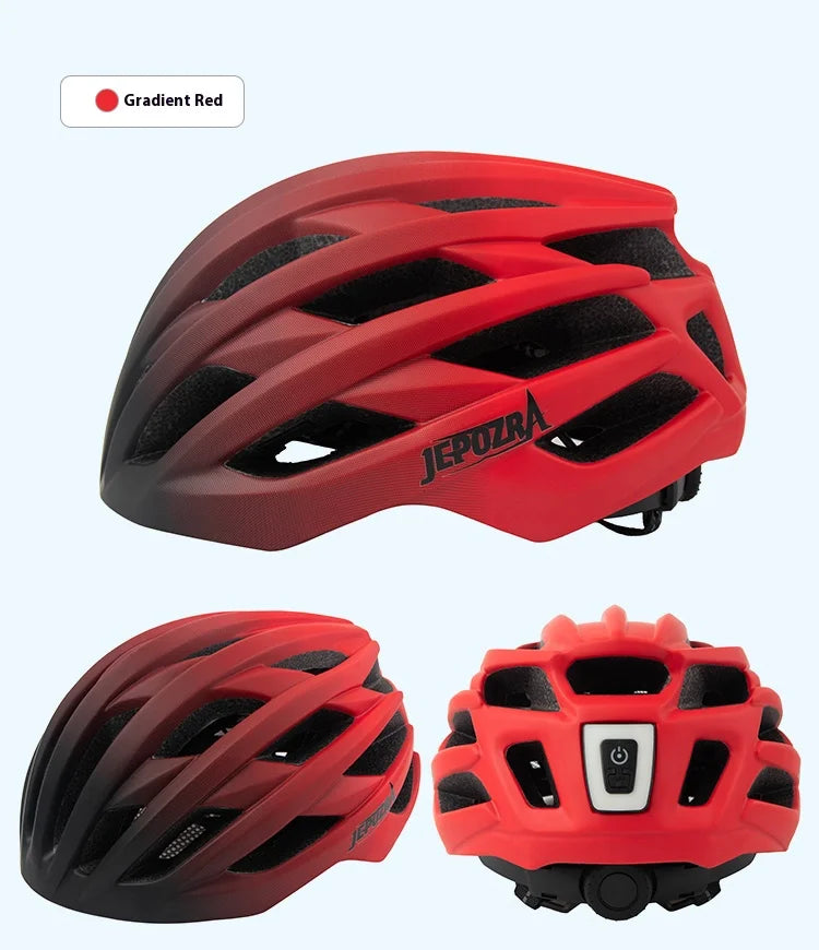 JEPOZRA Cycling Helmet Man Women LED Light Helmet Road Mountain Bike Helmet Bicycle Helmet Rechargeable Brim Design Helmet