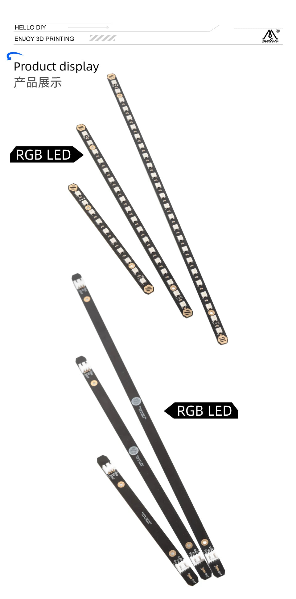 Mellow 2Pcs Daylight PCB Kit 5V RGB / White LED Bar For 3D Printer Voron 0.1/0.2 2.4 Trident 350/300/250 Micron+ Lamp Bar